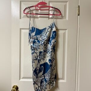 Reformation Blue Bird Mini Dress Adjustable Straps 6 100% Silk #003